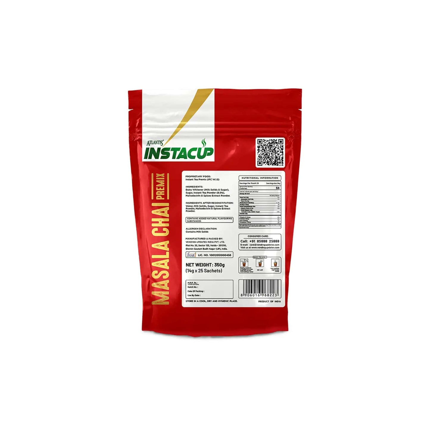 Atlantis InstaCup 3-IN-1 MASALA Chai Premix Single Serve Sachets Pack | 25 Sachets X 14 Grams Pouch Pack | Travel-Friendly Zipper Pack | Just Add Hot Water & Stir