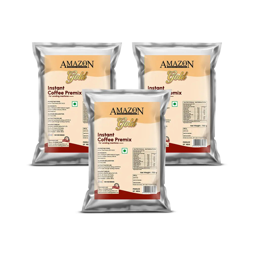 AMAZON Gold 3-in-1 Coffee Premix (Low Sugar) – 750g Pack for Vending Machines | Balanced Taste, Quick Serve