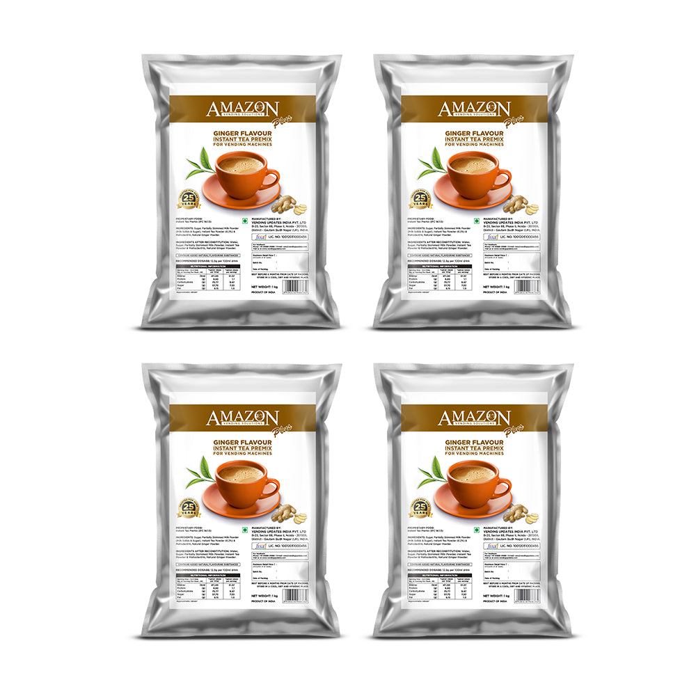AMAZON Plus 3-in-1 Ginger Tea Premix – 1kg Pack | Instant Chai for Vending Machines – Just Add Hot Water