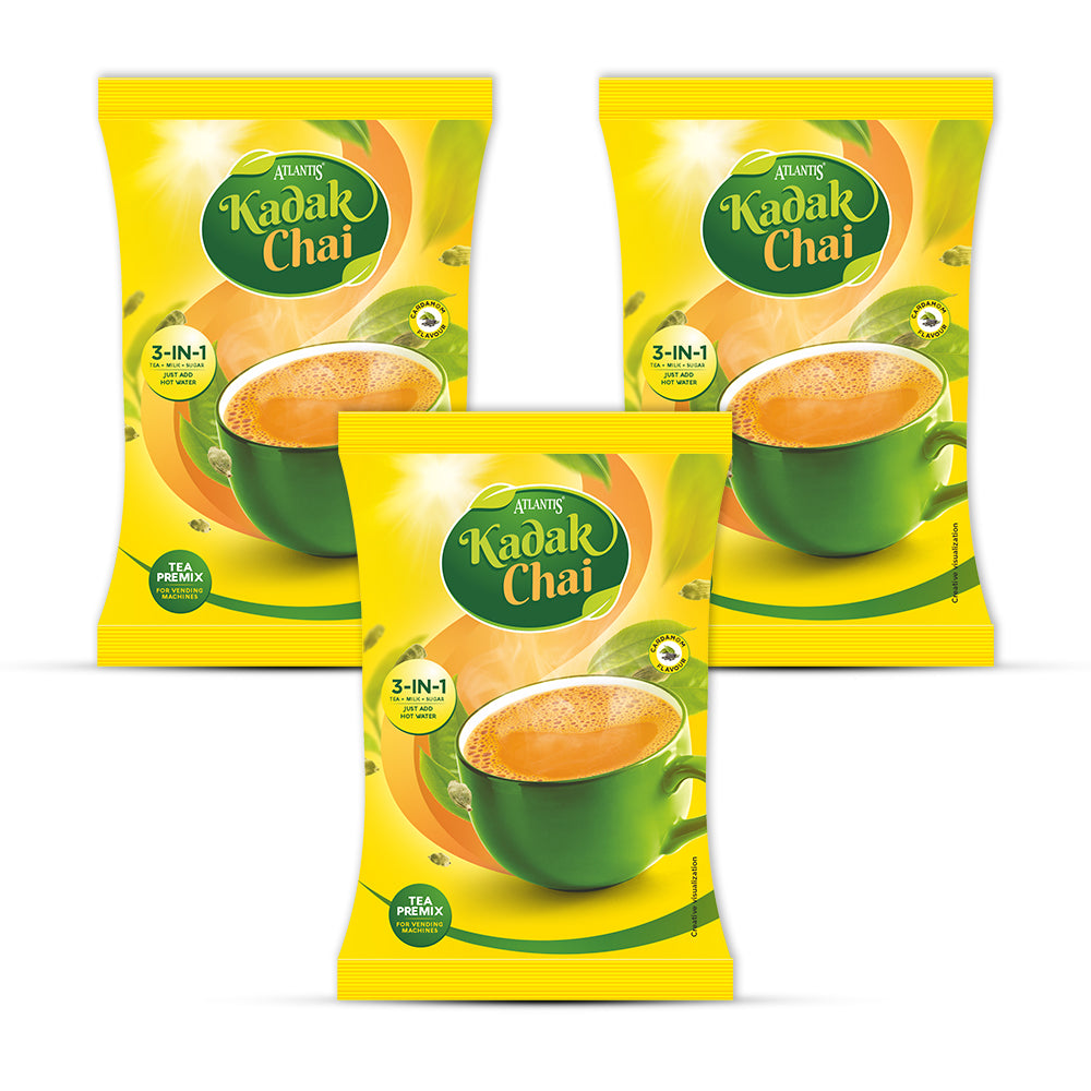 ATLANTIS Kadak 3-in-1 Cardamom Tea Premix – 1kg Pack | Strong & Flavourful Chai for Vending Machines – No Milk or Sugar Needed