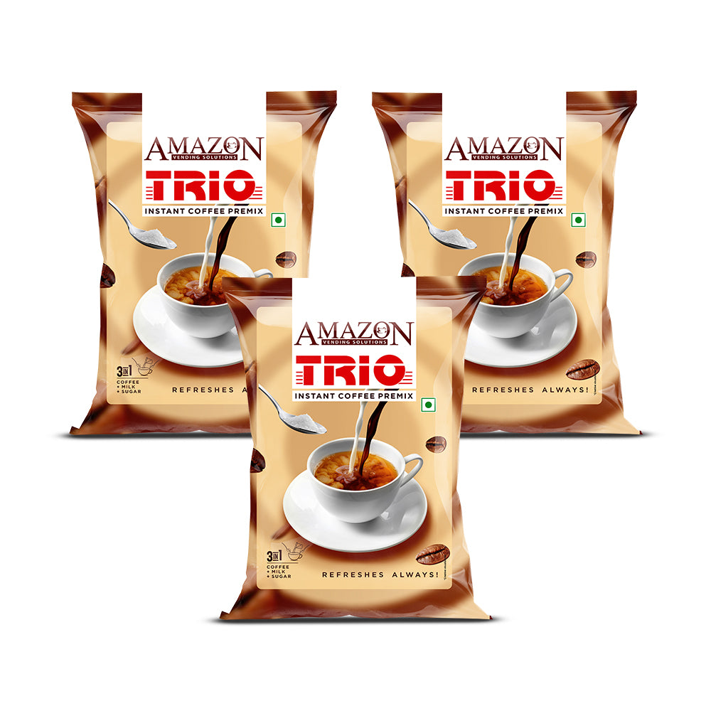 AMAZON Trio 3-in-1 Coffee Premix Powder – Instant Café-Style Coffee Anytime | For Vending Machines & Manual Use – Just Add Hot Water