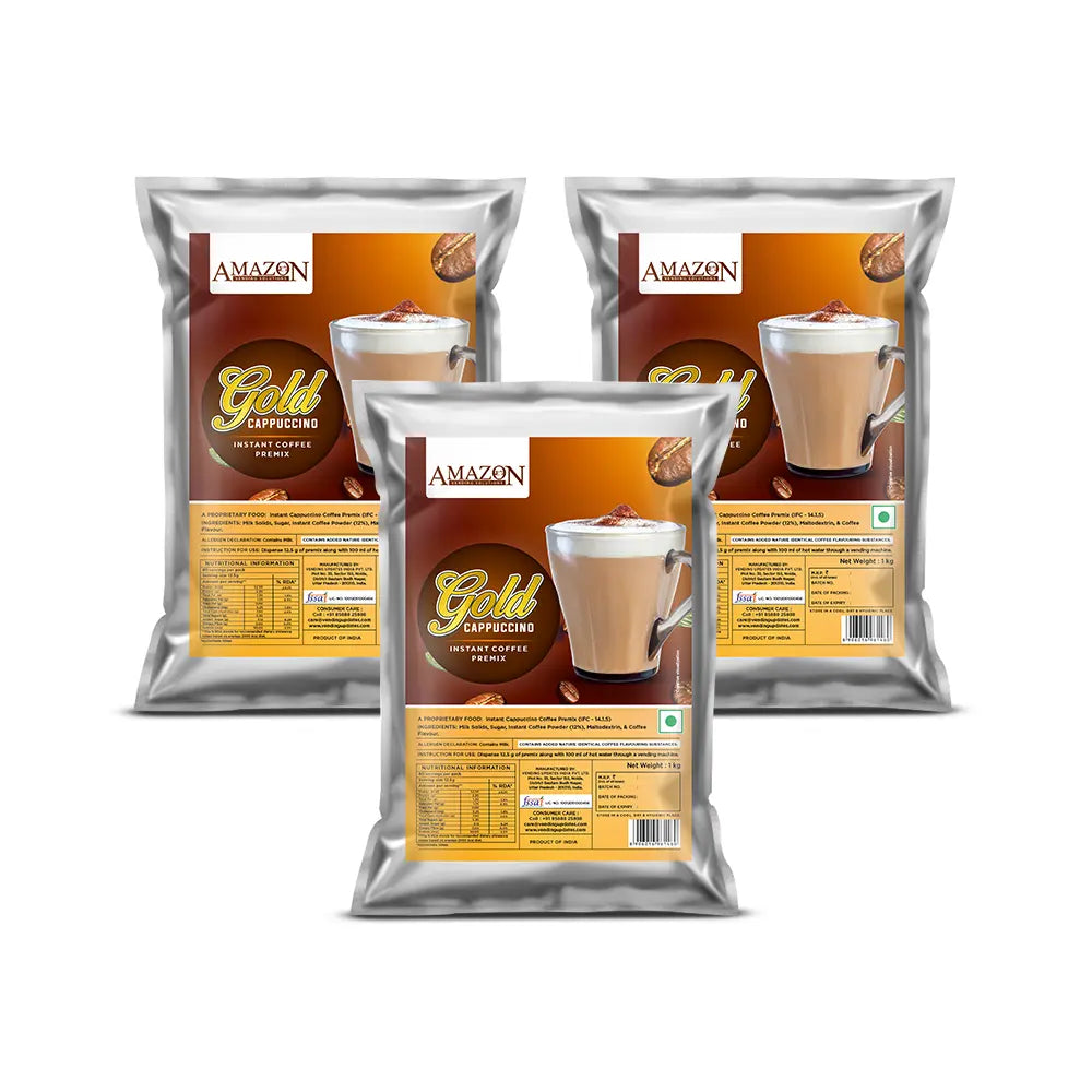 AMAZON Gold 3-in-1 Cappuccino Coffee Premix – Creamy Café Style | Ideal for Vending Machine Use