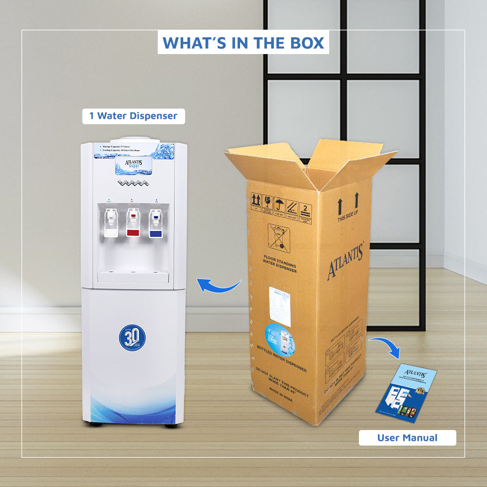 ATLANTIS SUPER Floor Standing Water Dispenser with RO Compatible (Available Space for RO Setup)- 3 Taps (15l Large Cold Tank Capacity)