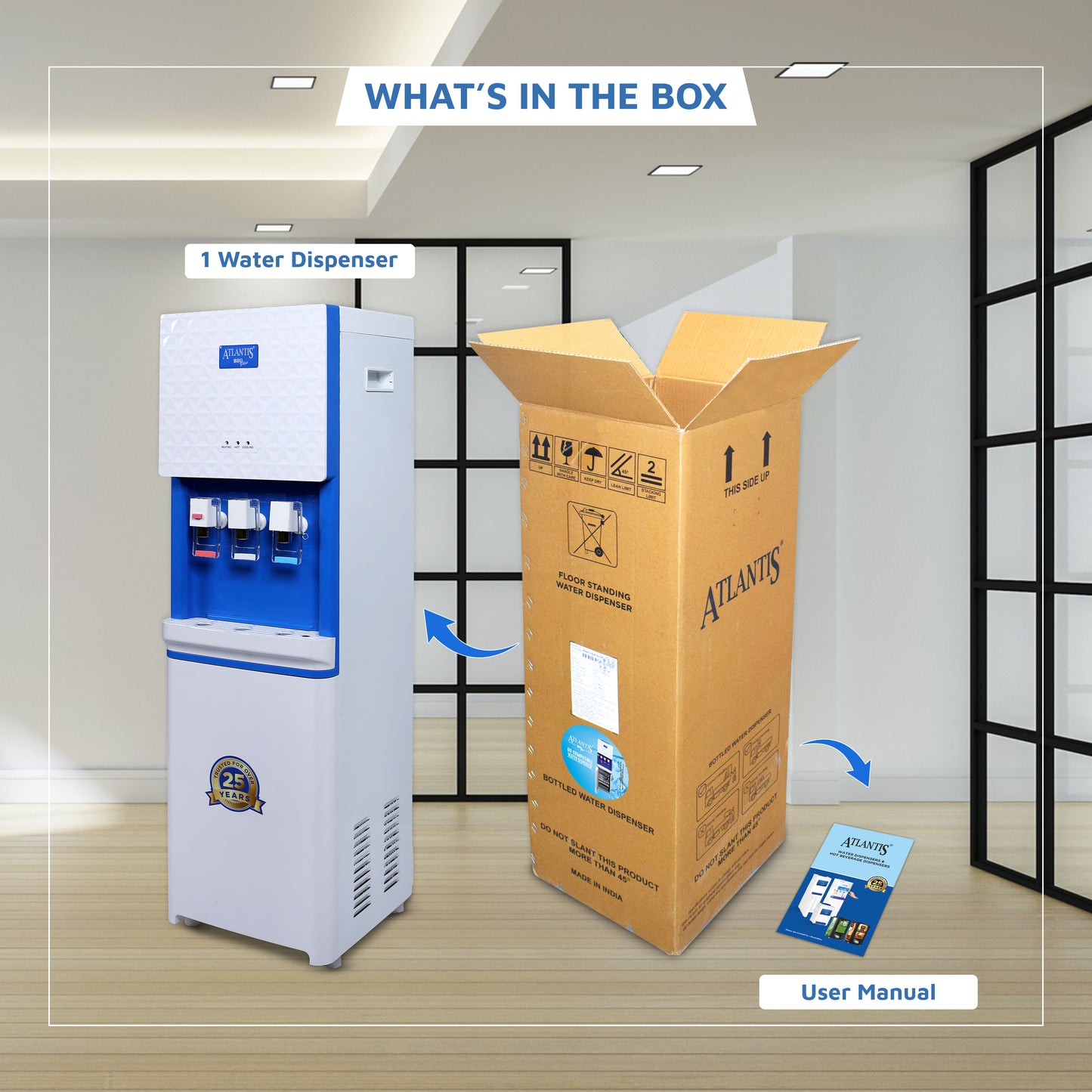ATLANTIS BIG PLUS Floor Standing Water Dispenser - RO Compatible (Available Space for RO Setup)-3 Taps Box Material