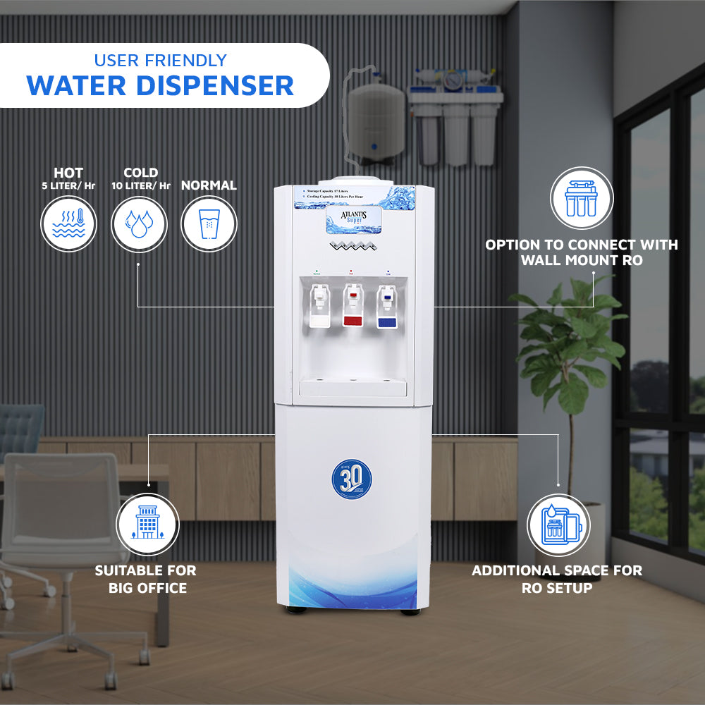 ATLANTIS SUPER Floor Standing Water Dispenser with RO Compatible (Available Space for RO Setup)- 3 Taps (15l Large Cold Tank Capacity)