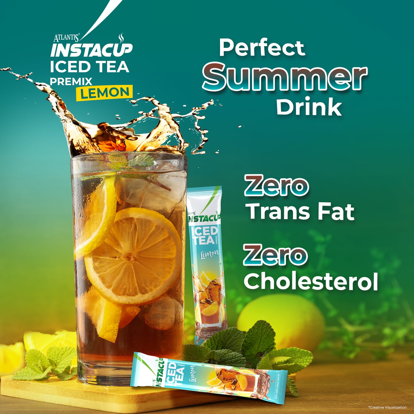 ATLANTIS Instacup Lemon Iced Tea Premix Single Serve Sachets | Natural Lemon Flavor | Travel-Friendly | FSSAI Registered | Quick Prep | Pack of 15