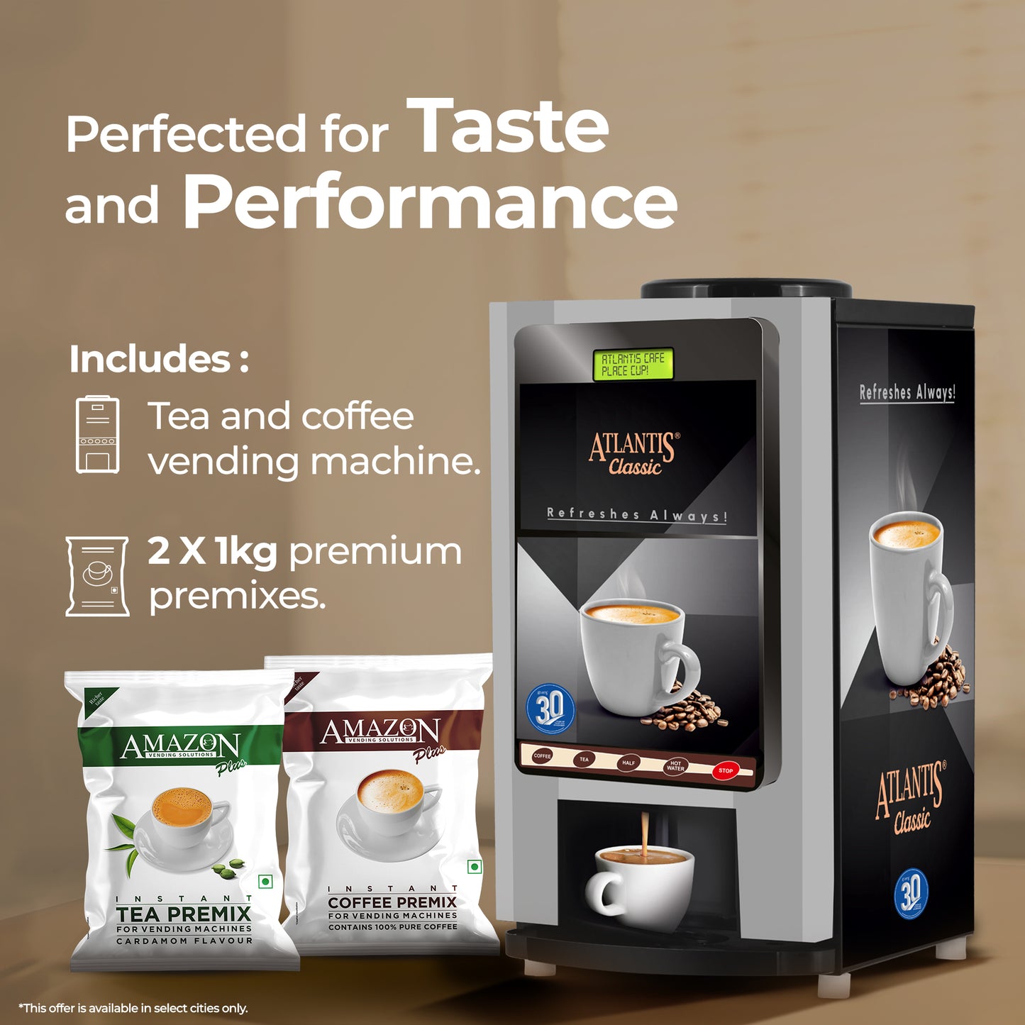 ATLANTIS CLASSIC - 2 Lane Tea-Coffee Vending Machine - 3 Ltrs hot Tank