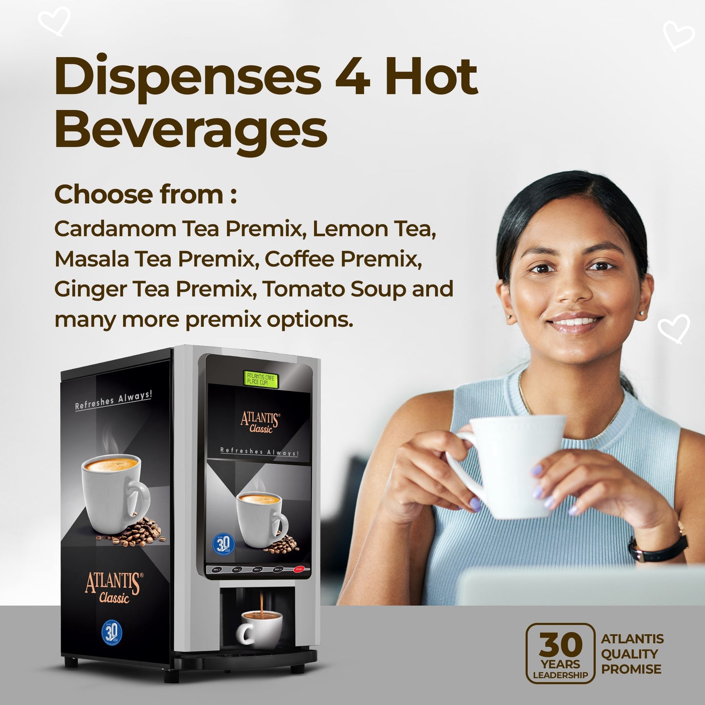 ATLANTIS CLASSIC 4 Lane Tea & Coffee Vending Machine – 3 Ltrs hot Tank