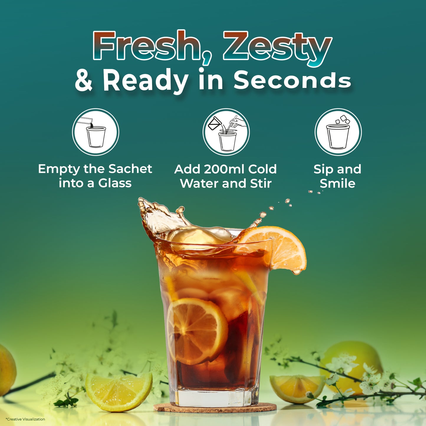 ATLANTIS Instacup Lemon Iced Tea Premix Single Serve Sachets | Natural Lemon Flavor | Travel-Friendly | FSSAI Registered | Quick Prep | Pack of 15