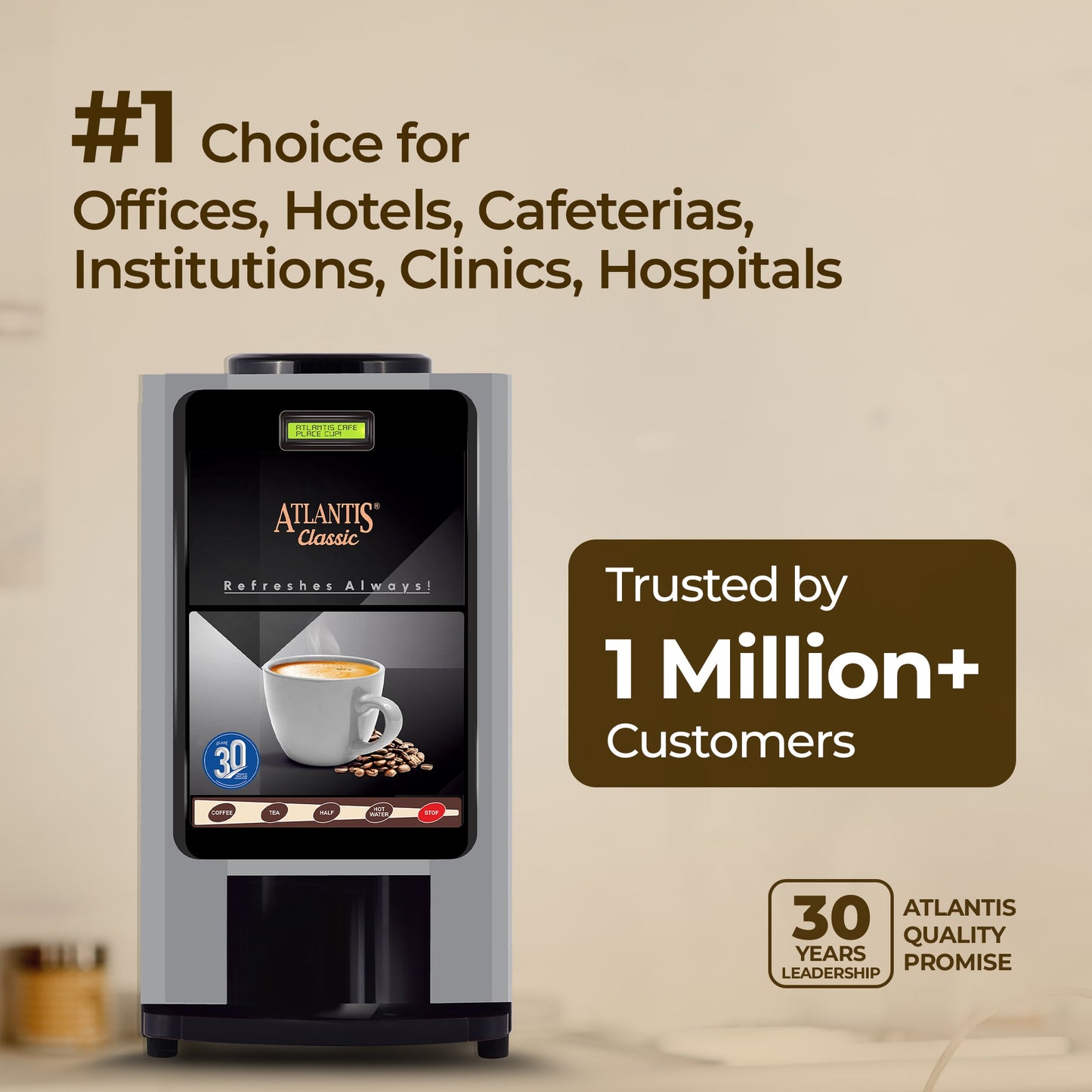 ATLANTIS CLASSIC - 3 Lane Tea and Coffee Vending Machine – 3 Ltrs hot Tank
