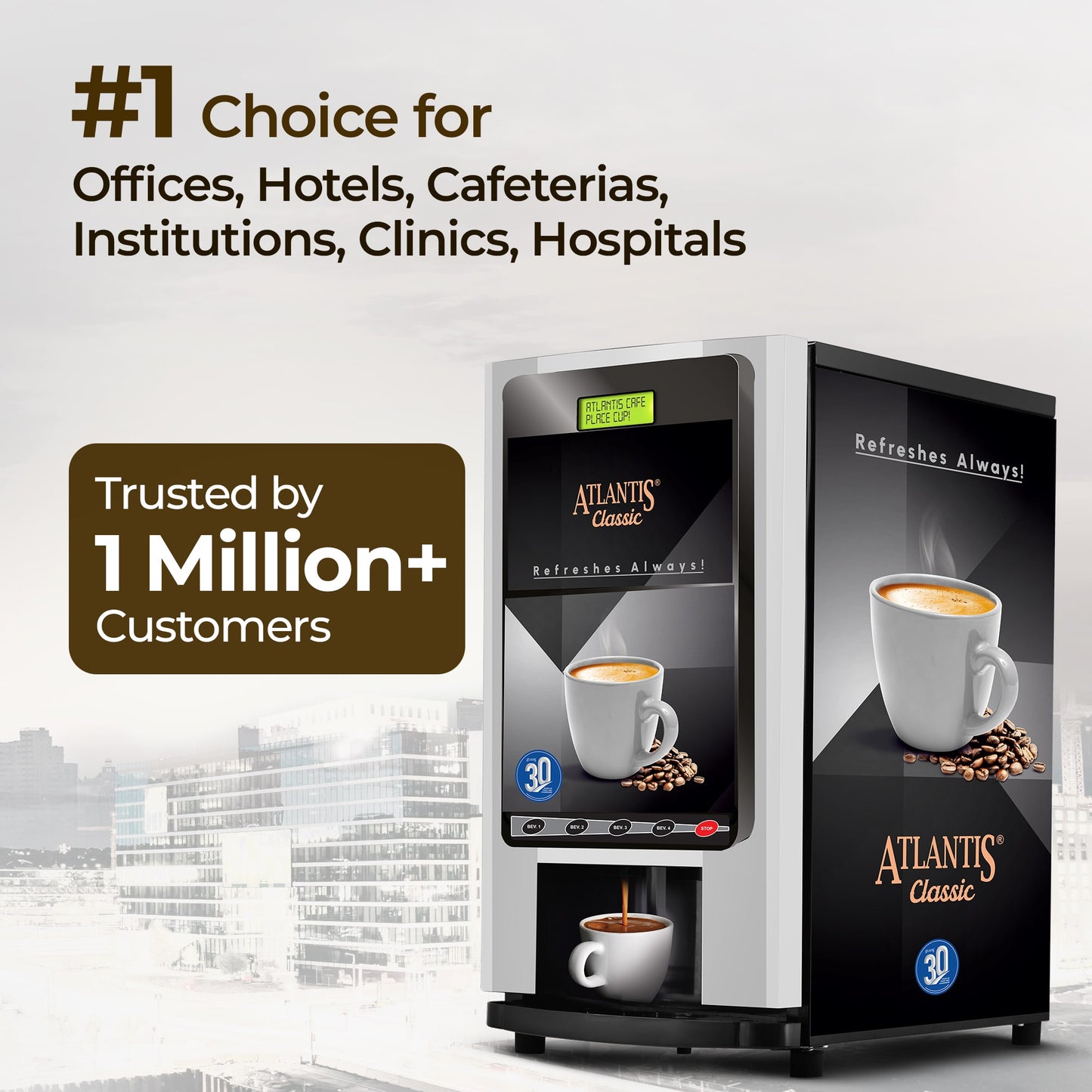 ATLANTIS CLASSIC 4 Lane Tea & Coffee Vending Machine – 3 Ltrs hot Tank