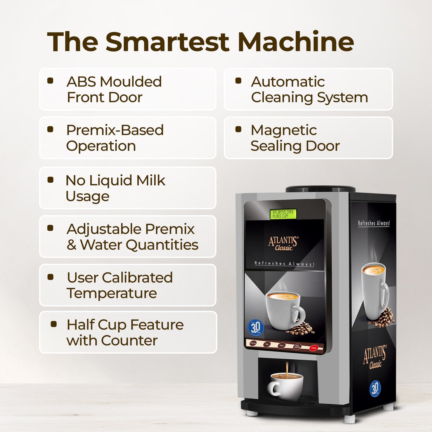 ATLANTIS CLASSIC 4 Lane Tea & Coffee Vending Machine – 3 Ltrs hot Tank