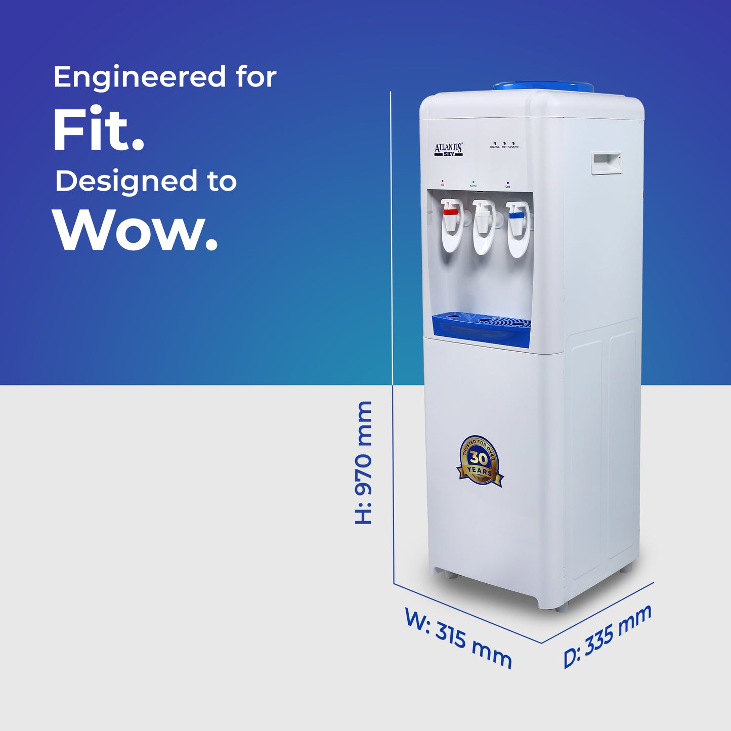 ATLANTIS SKY | Smart Glass Push-Pull Taps | Floor Standing Water Dispenser with Hot, Normal & Cold Water | 1 Year Warranty | 3L/hour Cooling Capacity