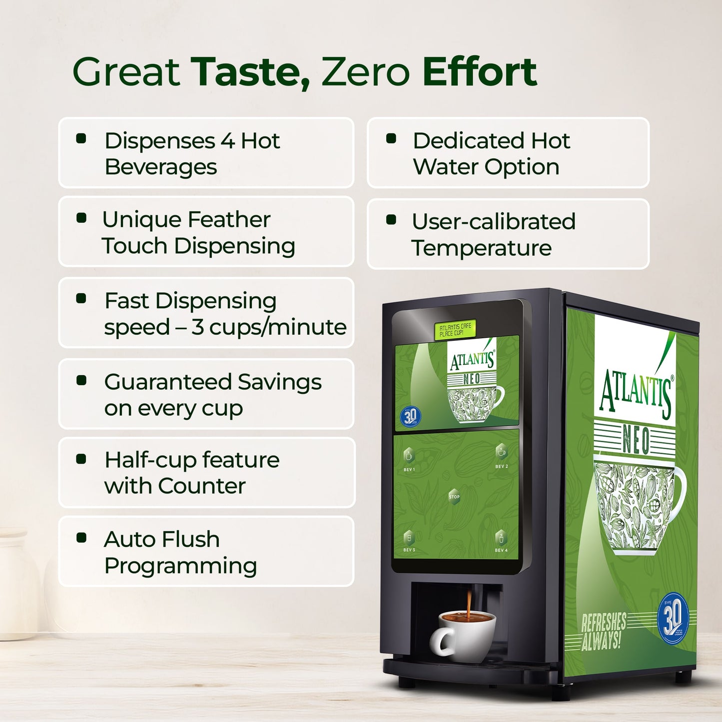 ATLANTIS NEO 4-Lane Tea and Coffee Vending Machines - Dedicated Hot Water