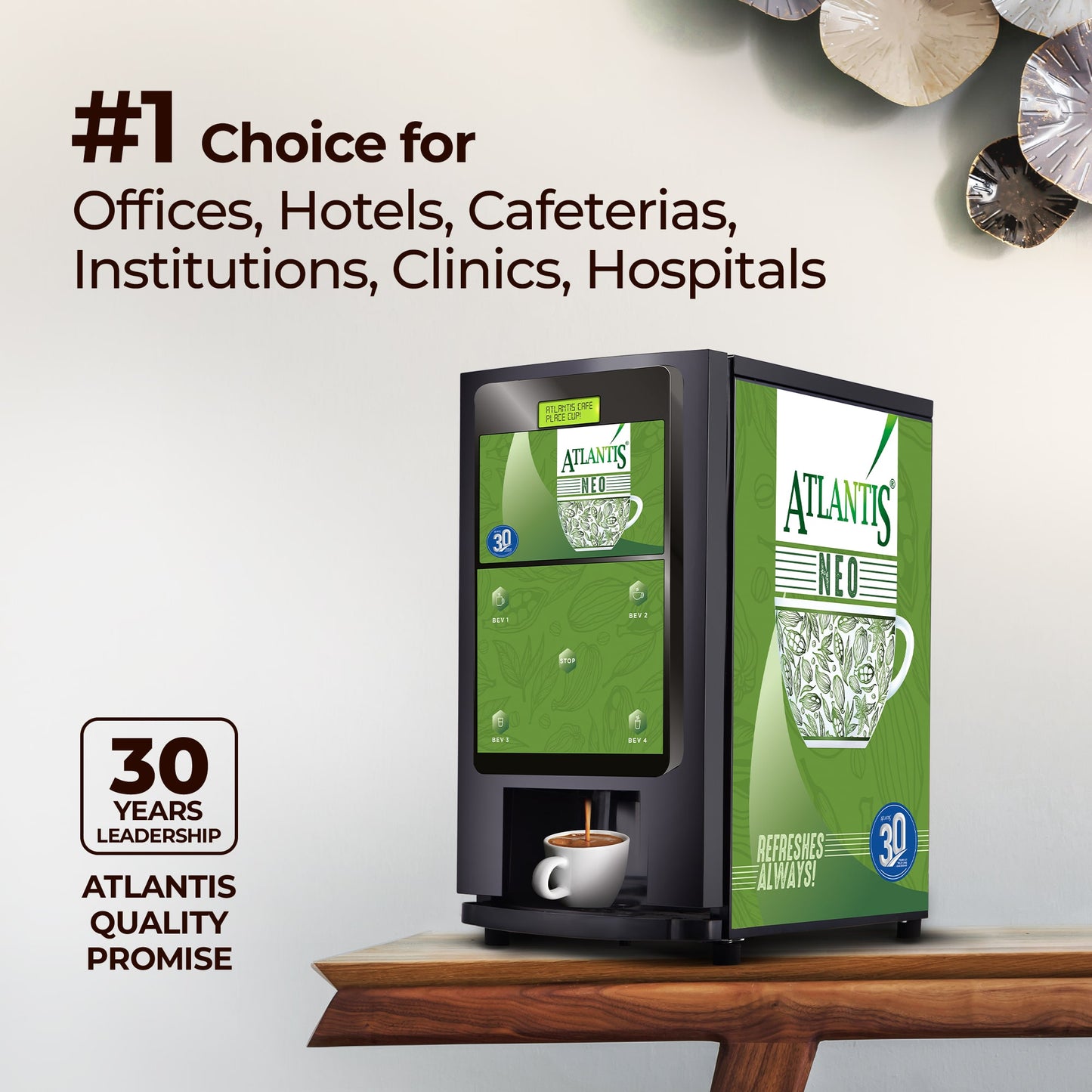ATLANTIS NEO 3-Lane Tea and Coffee Vending Machine - Dedicated Hot Water