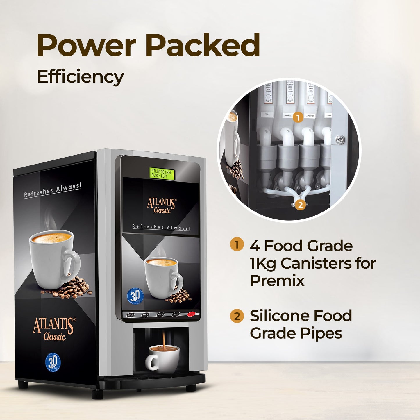 ATLANTIS CLASSIC 4 Lane Tea & Coffee Vending Machine – 3 Ltrs hot Tank