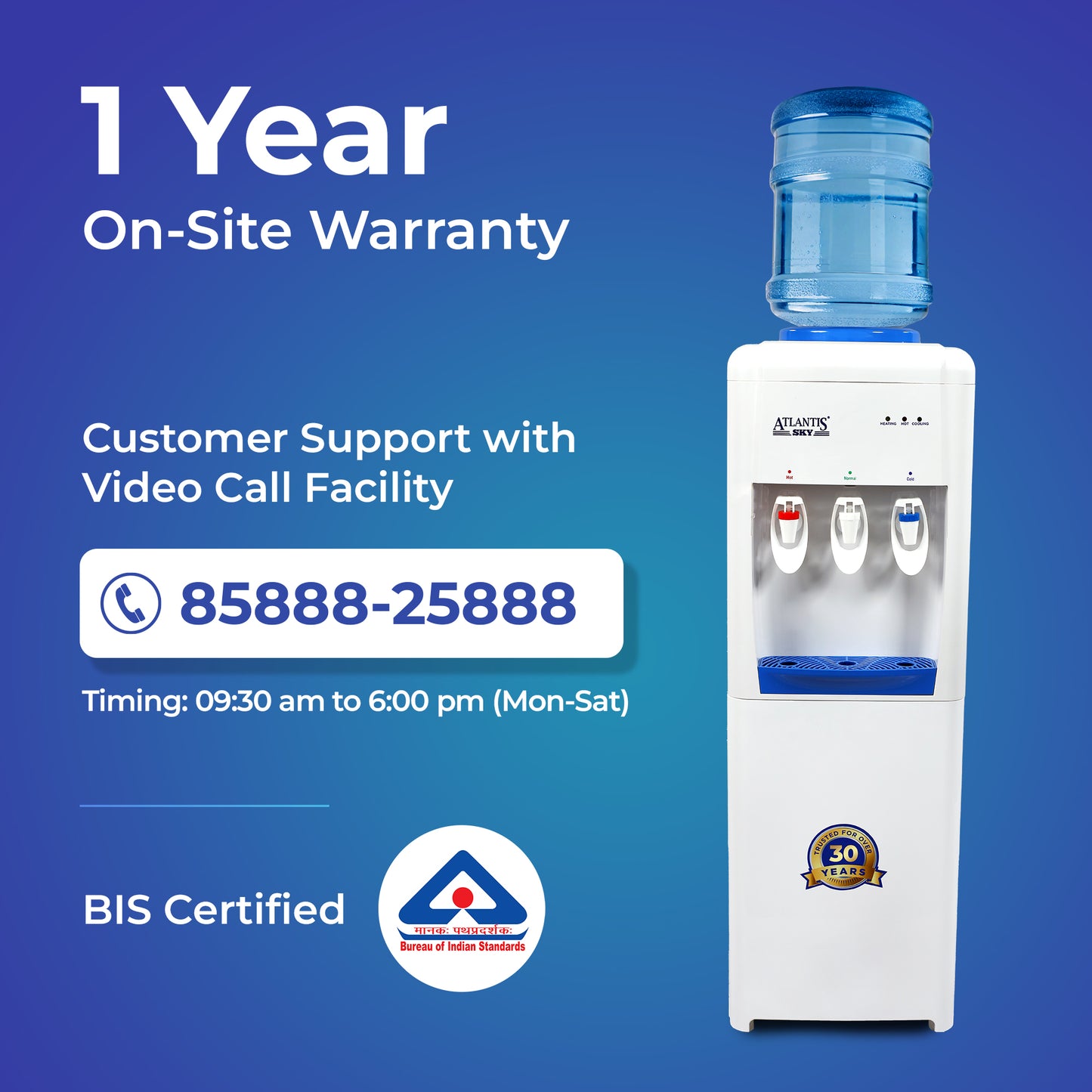 ATLANTIS SKY | Smart Glass Push-Pull Taps | Floor Standing Water Dispenser with Hot, Normal & Cold Water | 1 Year Warranty | 3L/hour Cooling Capacity