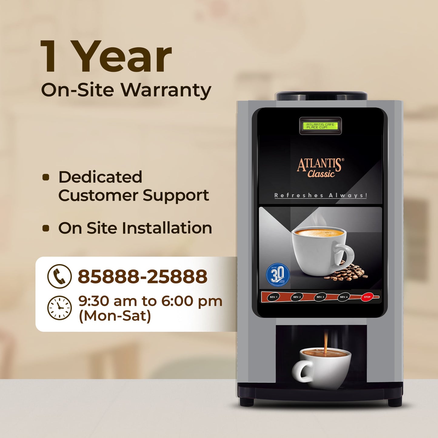 ATLANTIS CLASSIC - 3 Lane Tea and Coffee Vending Machine – 3 Ltrs hot Tank
