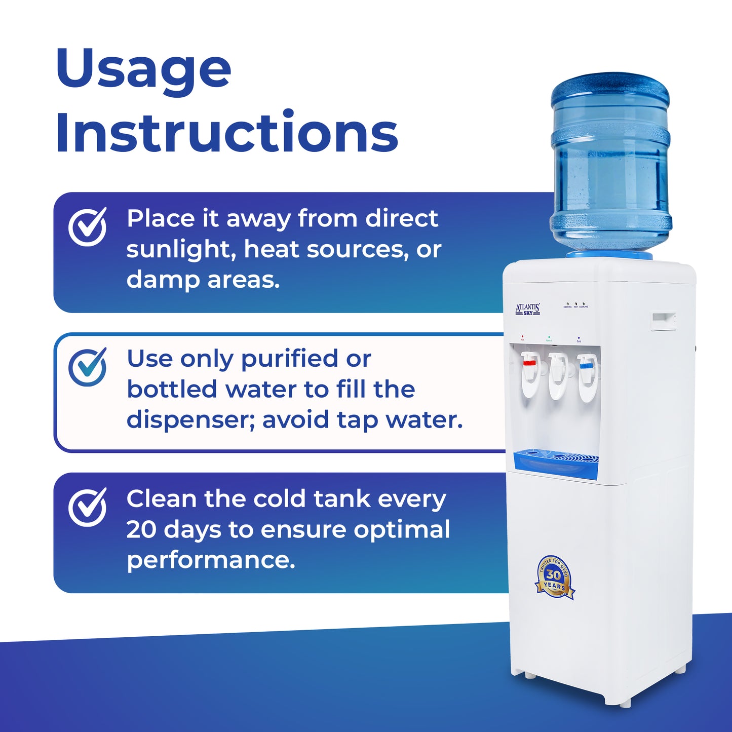 ATLANTIS SKY | Smart Glass Push-Pull Taps | Floor Standing Water Dispenser with Hot, Normal & Cold Water | 1 Year Warranty | 3L/hour Cooling Capacity