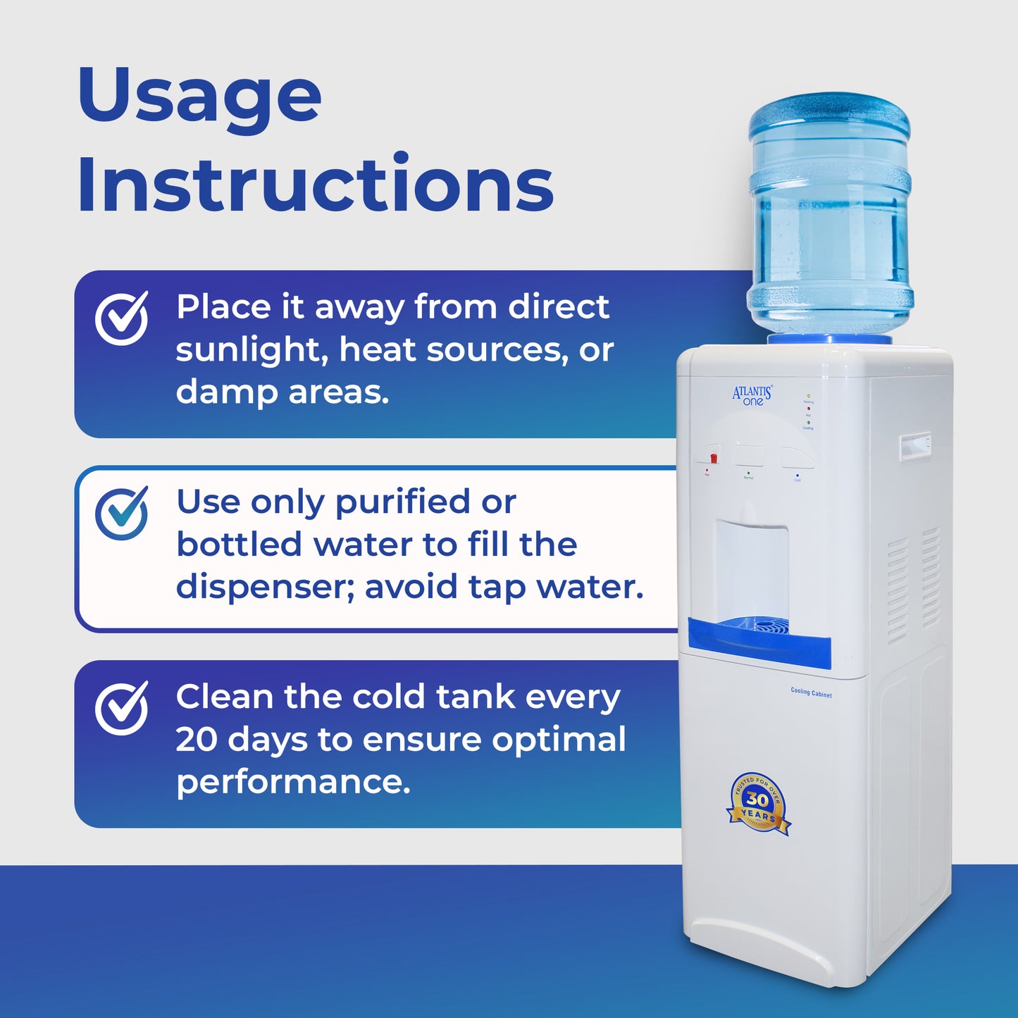 ATLANTIS ONE | 18L Cooling Cabinet | Single Outlet Design | Smart Push Buttons | Hot, Normal & Cold Water | 2.5L/Hour Cooling Capacity | Space-Saving
