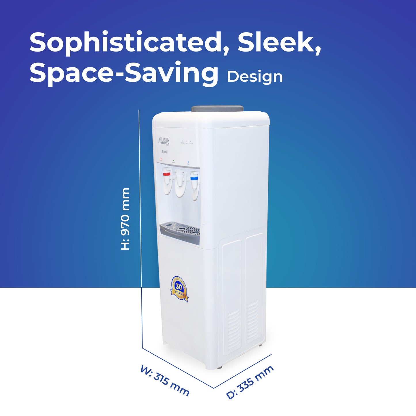 ATLANTIS FROSTY PLUS | 5L/Hour Cooling Capacity | Glass Push-Pull Taps | 1 Year Warranty | Hot, Normal & Cold Water | Perfect for a Team of 10-30