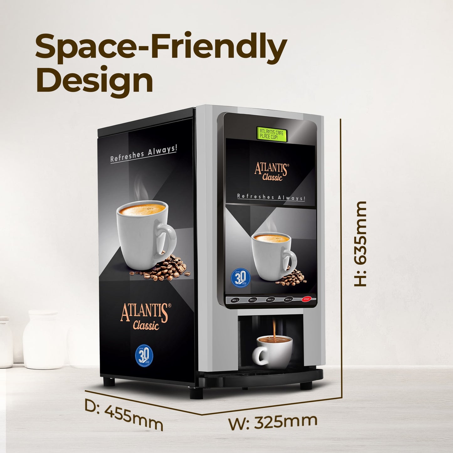 ATLANTIS CLASSIC 4 Lane Tea & Coffee Vending Machine – 3 Ltrs hot Tank