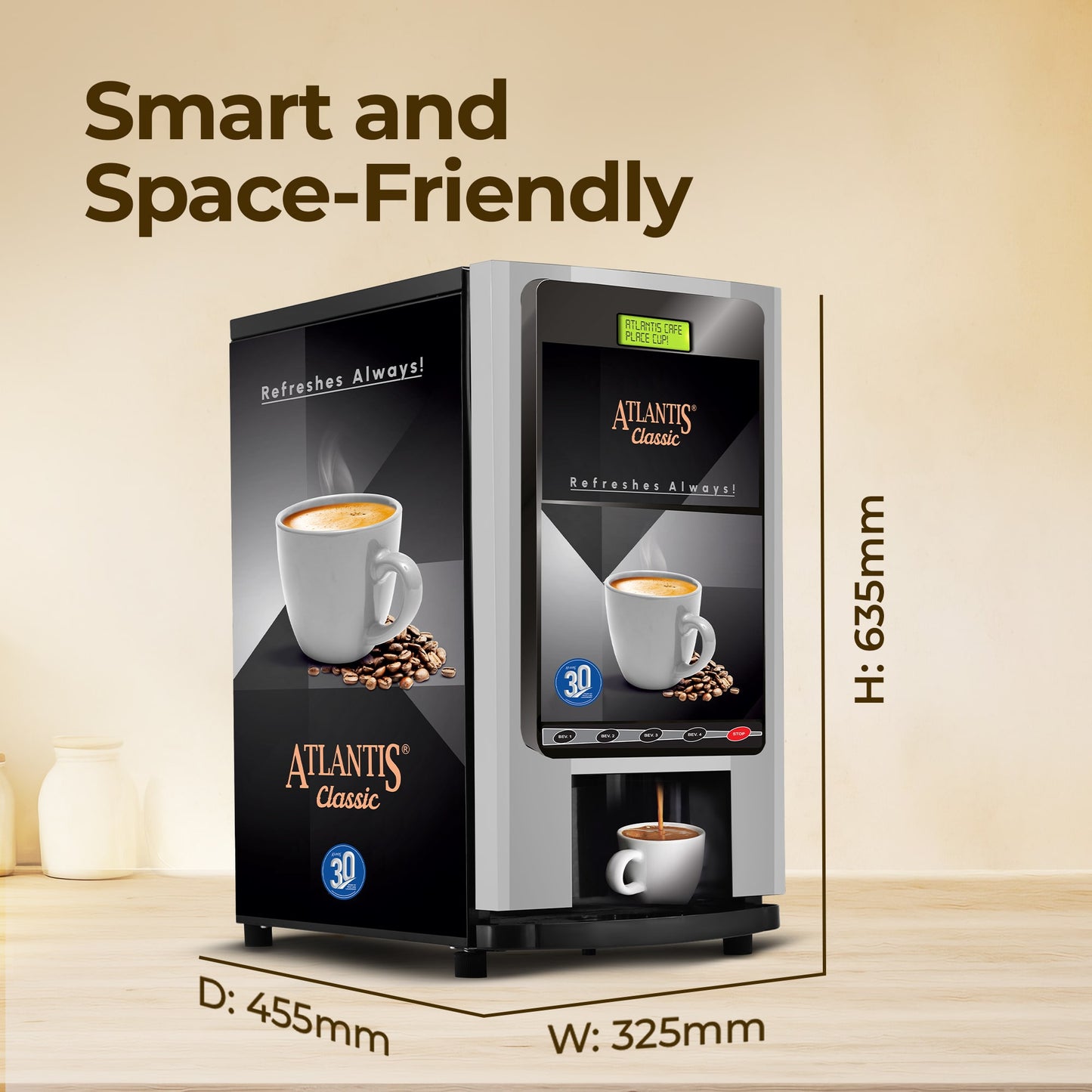 ATLANTIS CLASSIC - 3 Lane Tea and Coffee Vending Machine – 3 Ltrs hot Tank