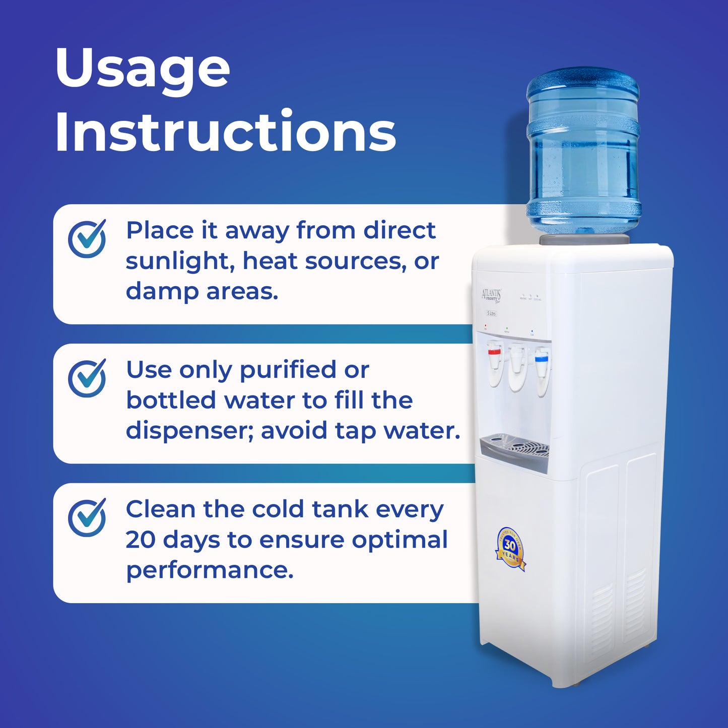 ATLANTIS FROSTY PLUS | 5L/Hour Cooling Capacity | Glass Push-Pull Taps | 1 Year Warranty | Hot, Normal & Cold Water | Perfect for a Team of 10-30