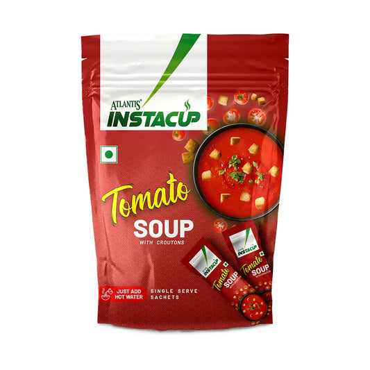 ATLANTIS INSTACUP Croutons Tomato Single Serve Sachets Soup Pack | 18 Sachets X 20 Grams Pack | Travel-Friendly Zipper Lock Pack | Just Add Hot Water & Stir