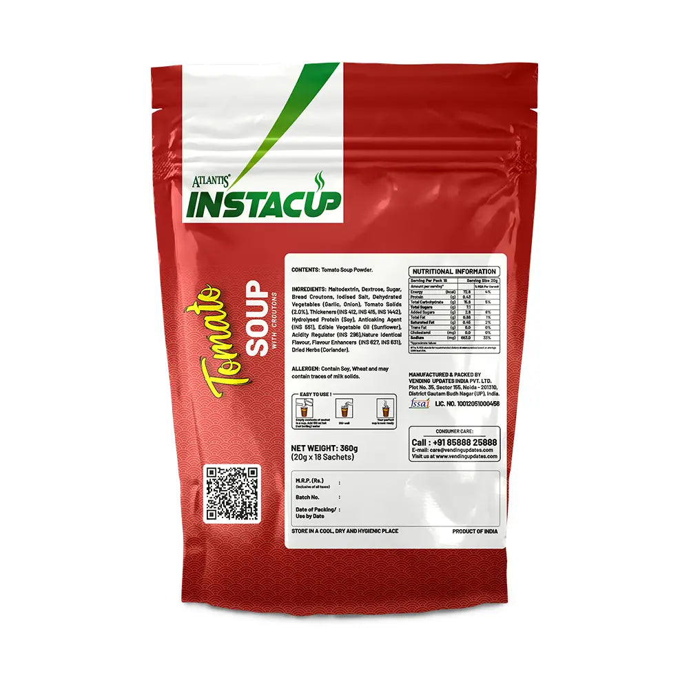 ATLANTIS INSTACUP Croutons Tomato Single Serve Sachets Soup Pack | 18 Sachets X 20 Grams Pack | Travel-Friendly Zipper Lock Pack | Just Add Hot Water & Stir