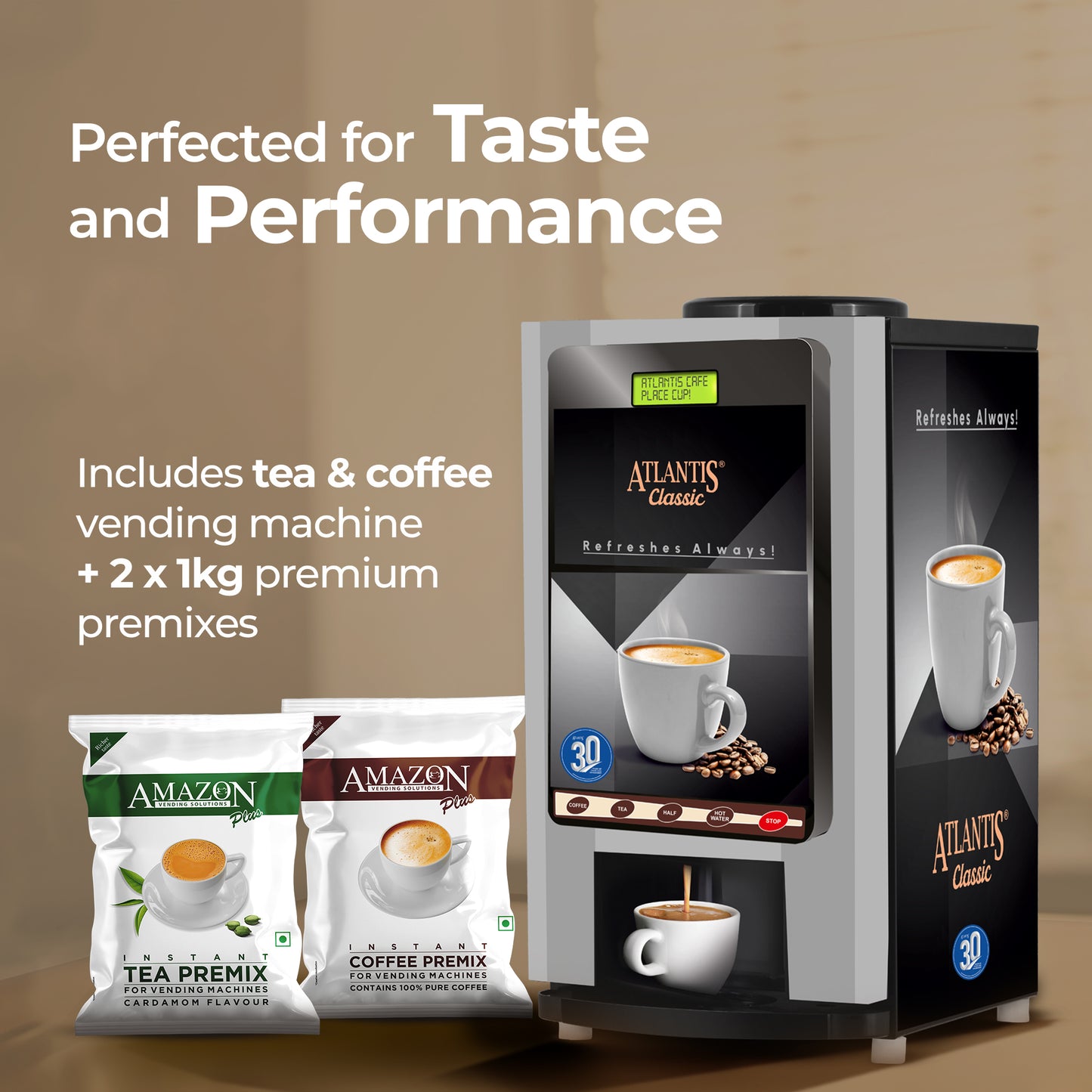 ATLANTIS CLASSIC - 2 Lane Tea-Coffee Vending Machine - 3 Ltrs hot Tank