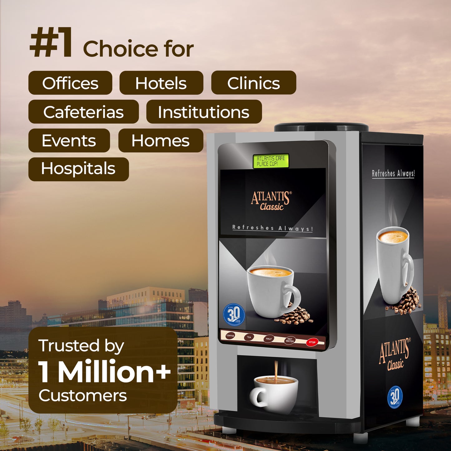ATLANTIS CLASSIC 2-Lane Tea and Coffee Vending Machine 2 Ltrs hot Tank