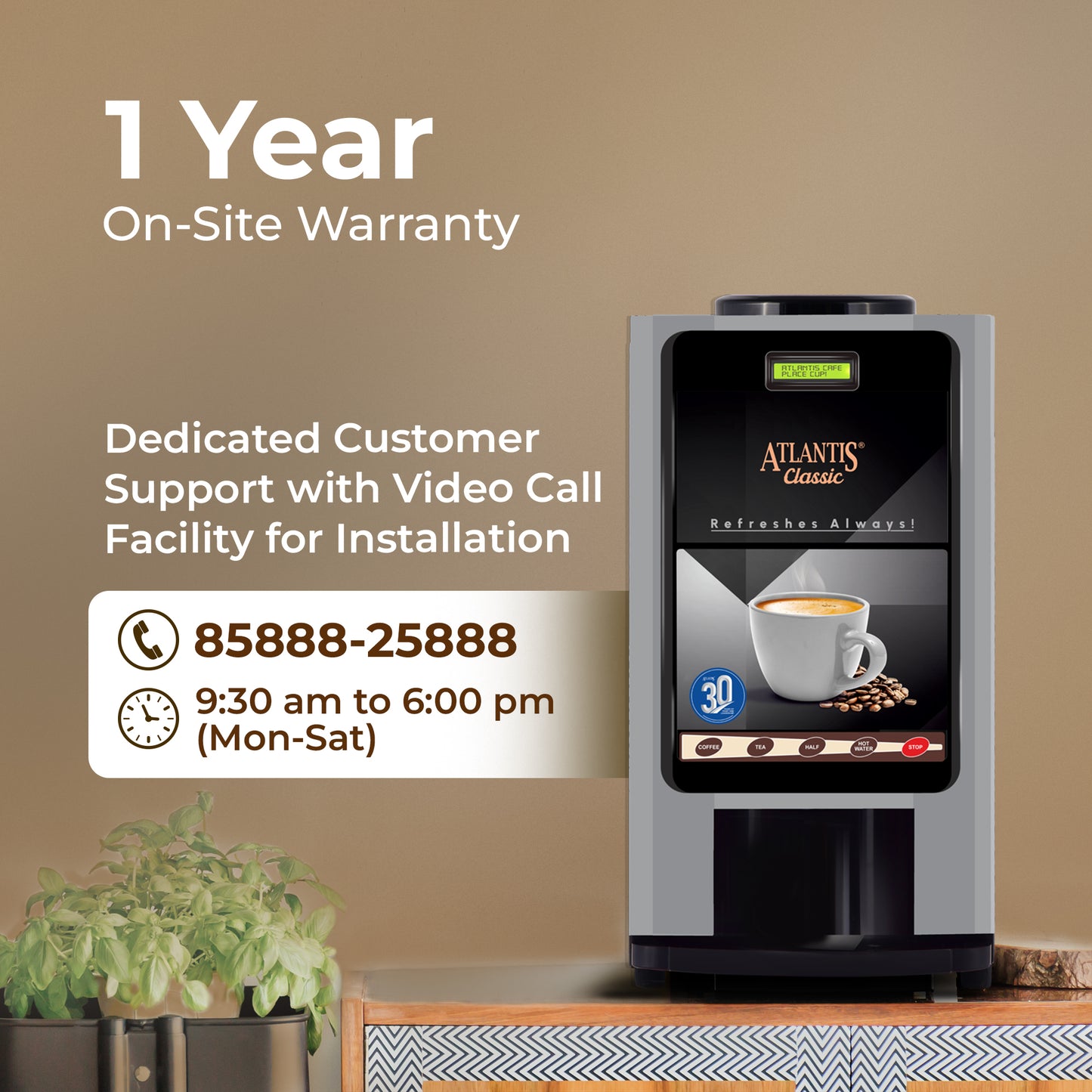 ATLANTIS CLASSIC - 2 Lane Tea-Coffee Vending Machine - 3 Ltrs hot Tank