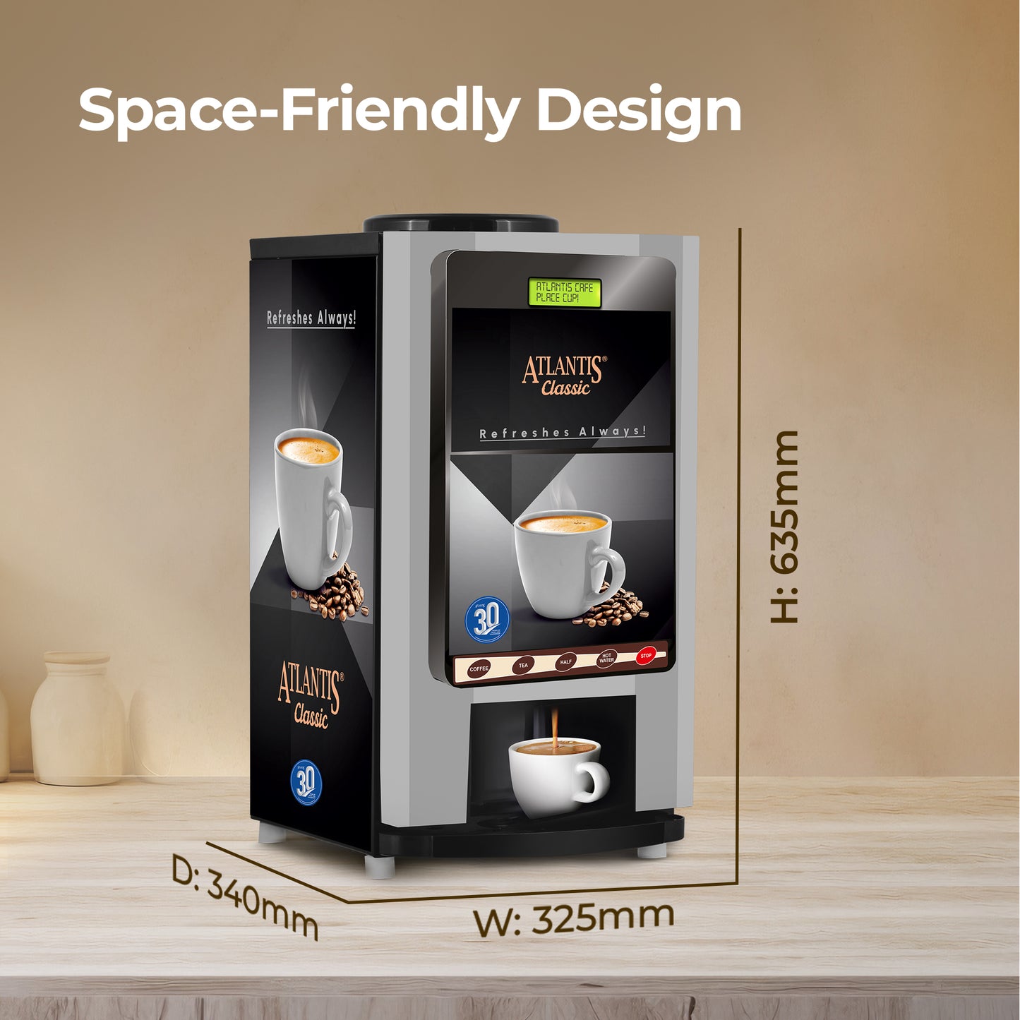 ATLANTIS CLASSIC - 2 Lane Tea-Coffee Vending Machine - 3 Ltrs hot Tank