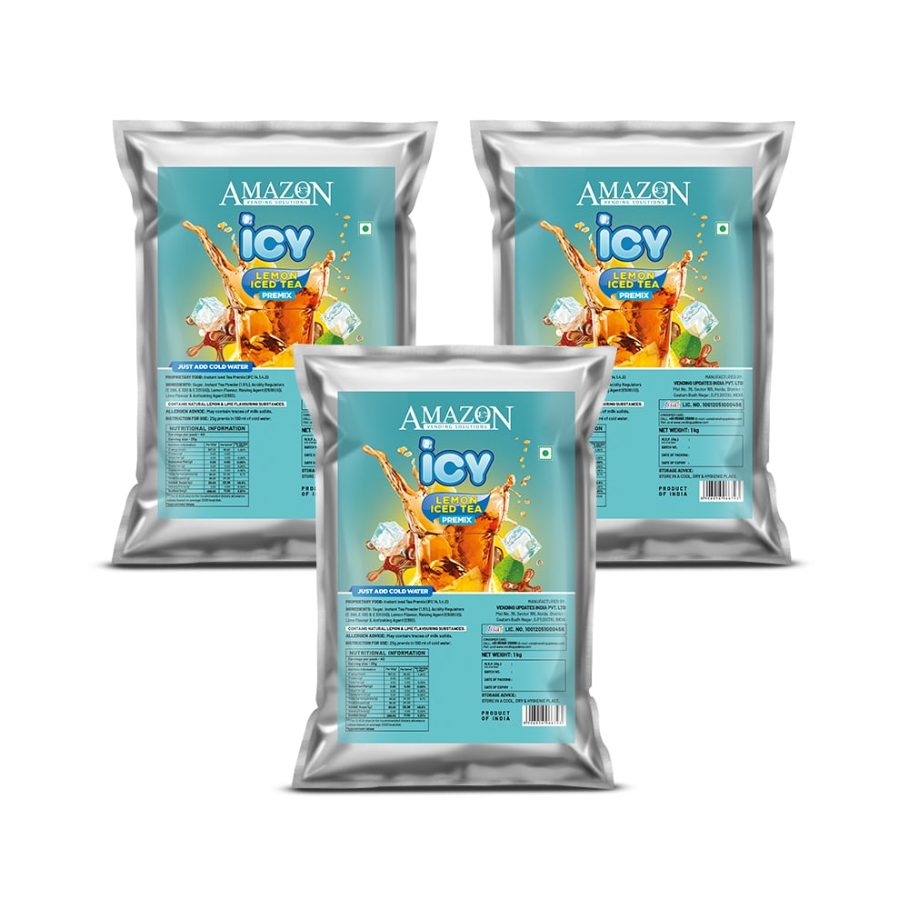 AMAZON Icy Lemon Flavoured Iced Tea Premix | 1kg | Just Add Cold Water | Uses In Cold Beverage Vending Machine