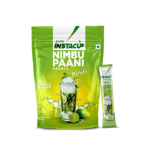 ATLANTIS Instacup Masala Nimbu Paani Premix Single Serve Sachets | Perfect for Travel | Natural Lemon Flavor | FSSAI Registered | Quick Prep | Pack of 15