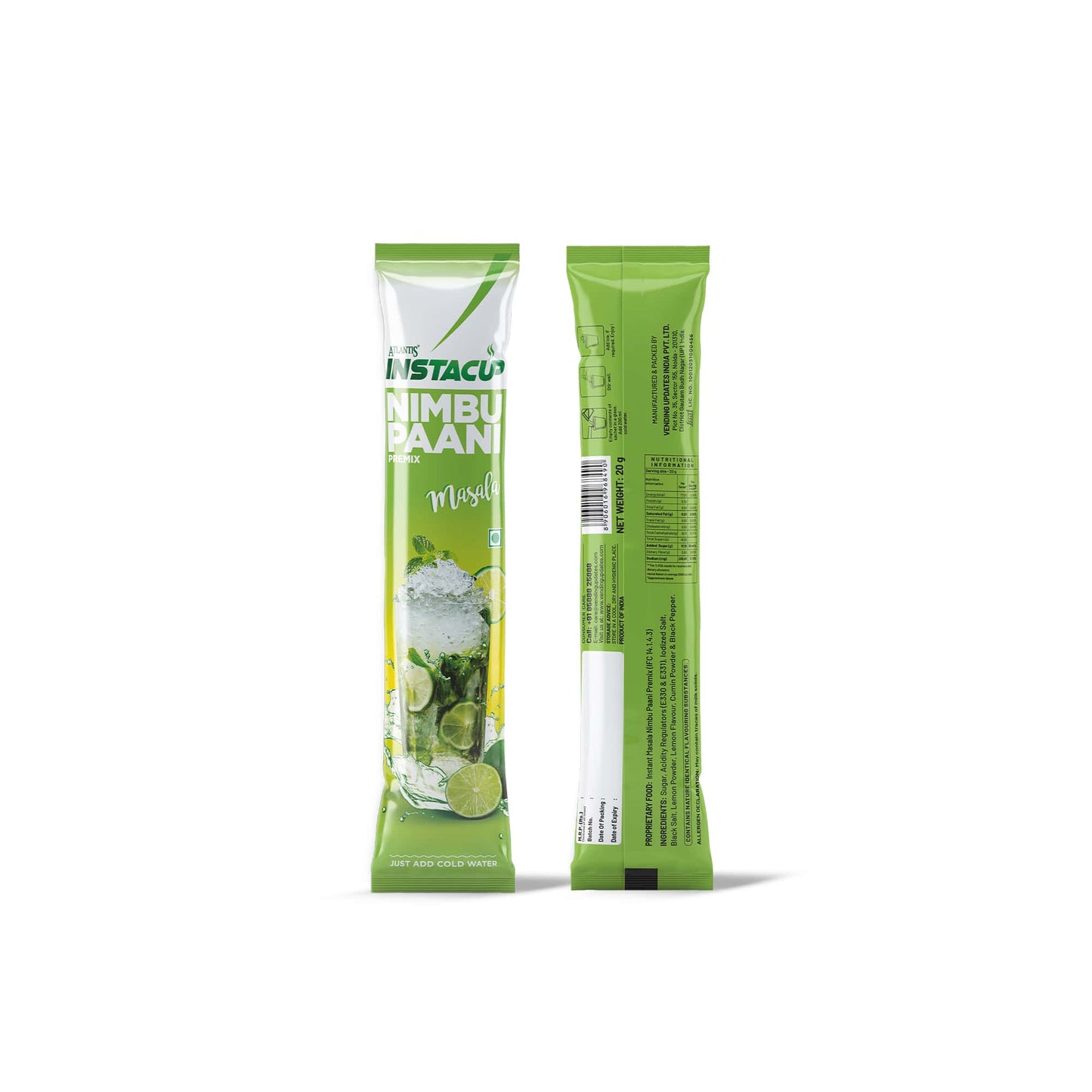 ATLANTIS Instacup Masala Nimbu Paani Premix Single Serve Sachets | Perfect for Travel | Natural Lemon Flavor | FSSAI Registered | Quick Prep | Pack of 15