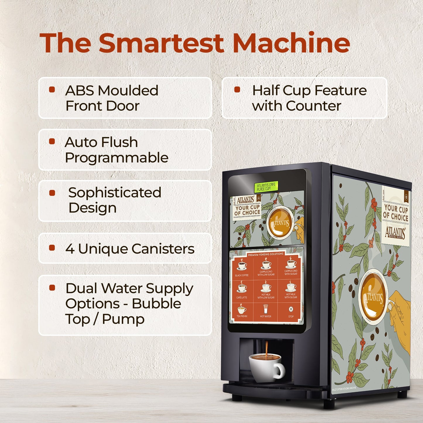 ATLANTIS SPECIAL SELECT Hot Beverage Dispensing Machine With 7 Options Hot Beverage| Optional Hot Water