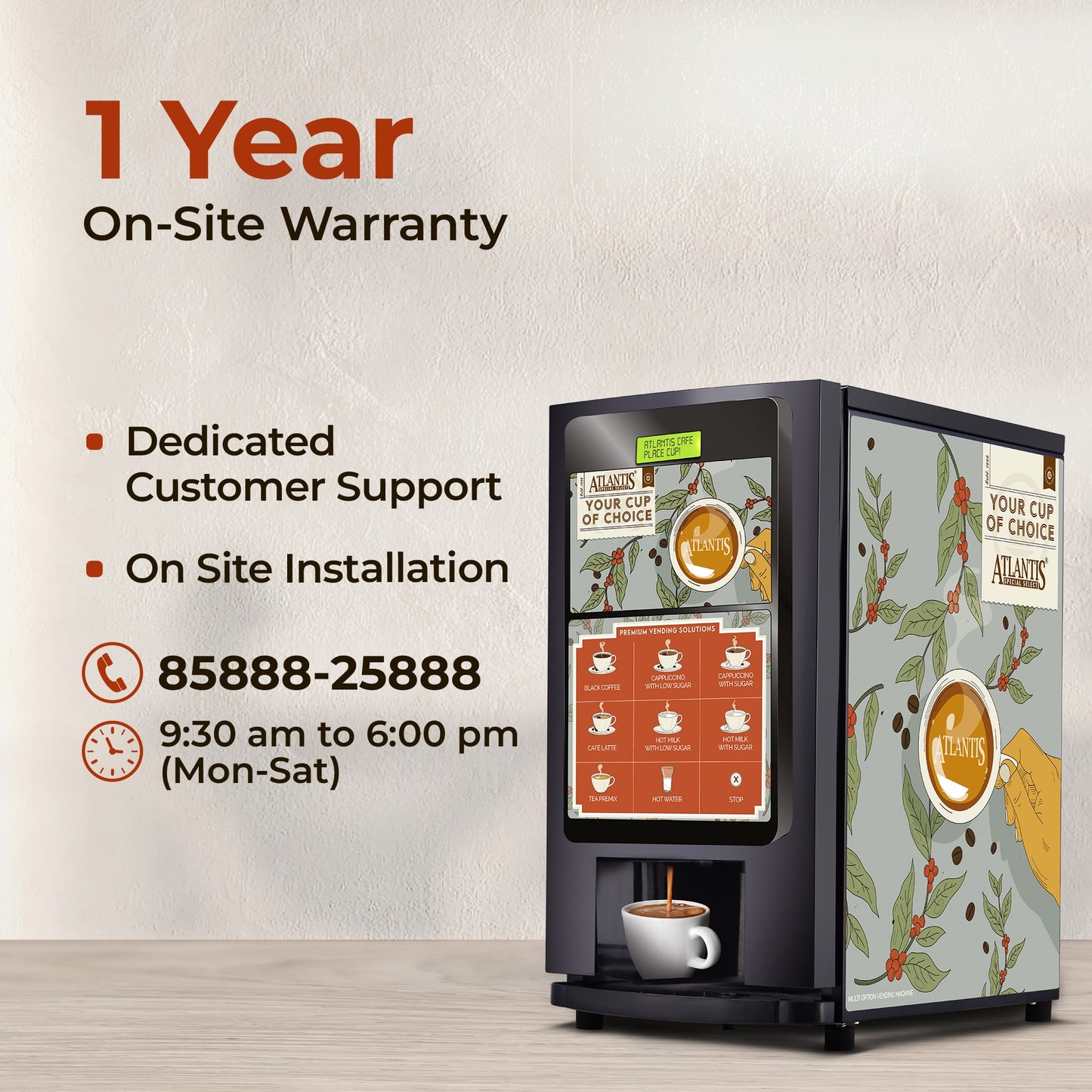 ATLANTIS SPECIAL SELECT Hot Beverage Dispensing Machine With 7 Options Hot Beverage| Optional Hot Water