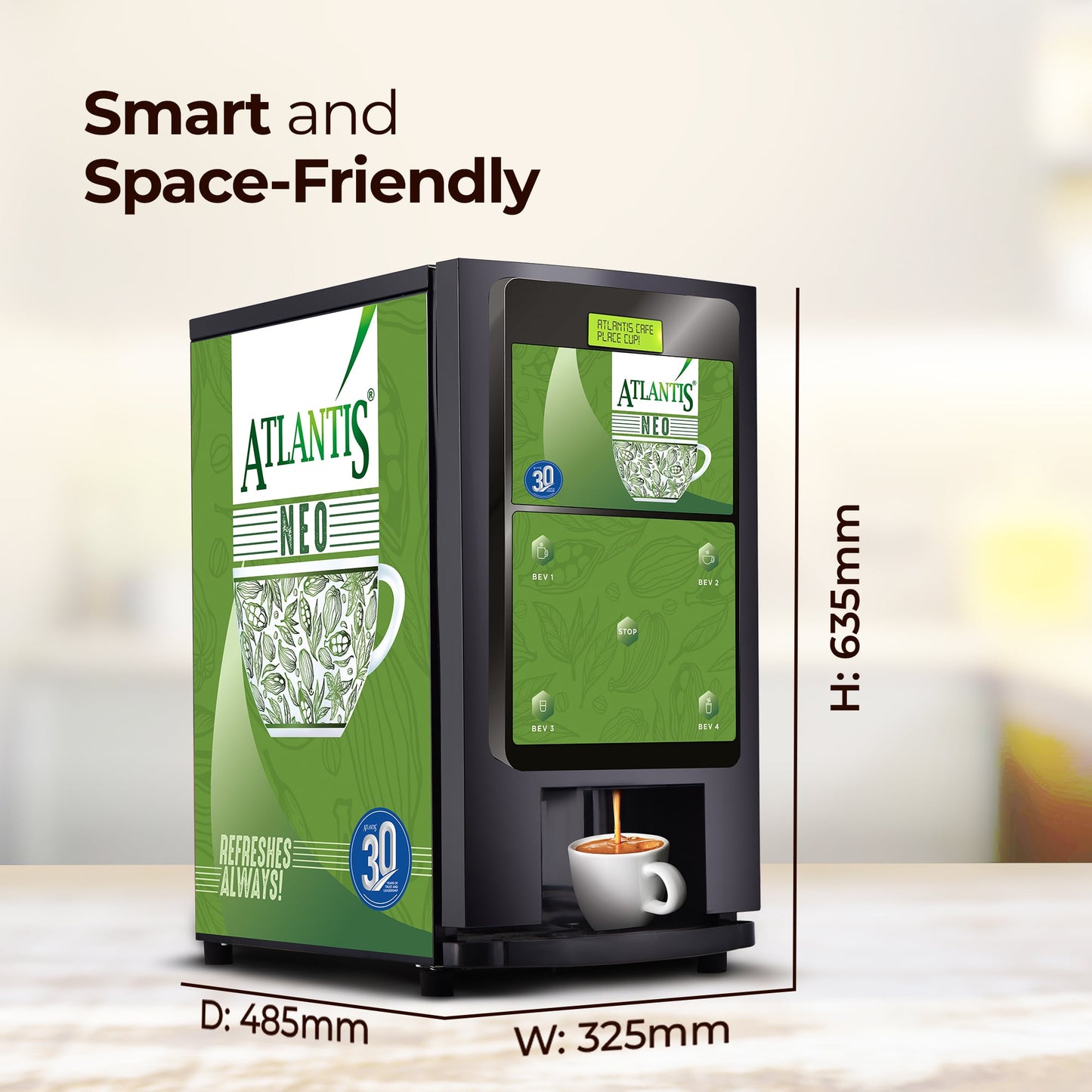 ATLANTIS NEO 3-Lane Tea and Coffee Vending Machine - Dedicated Hot Water