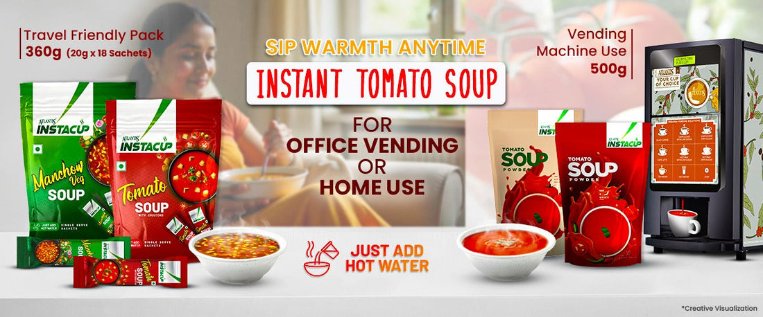 Sip Warmth Anytime – Instant Tomato Soup for Office Vending or Home Use