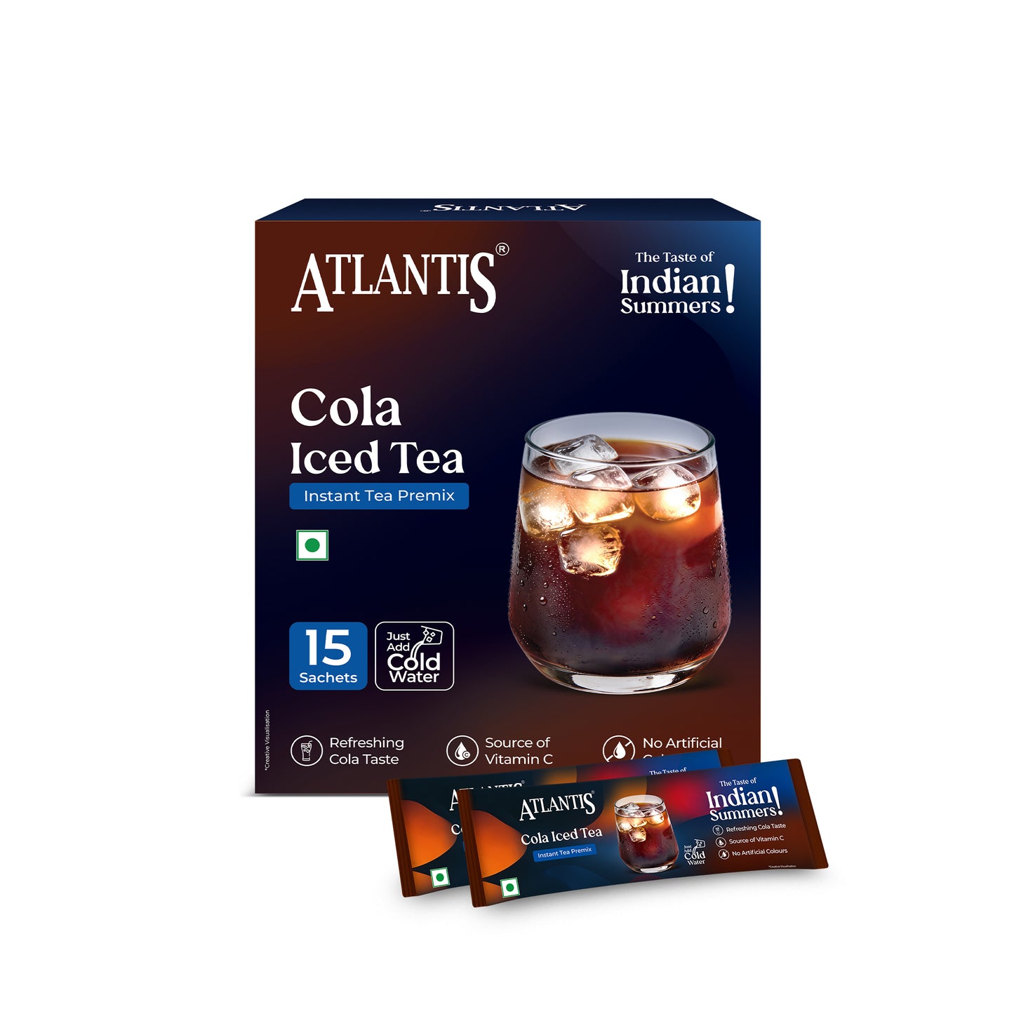 Atlantis Cola Iced Tea Instant Premix | Refreshing Cola Flavour with Real Tea Extract | 15 Sachets | Just Add Cold Water | Source of Vitamin C | No Artificial Colours | Travel Friendly