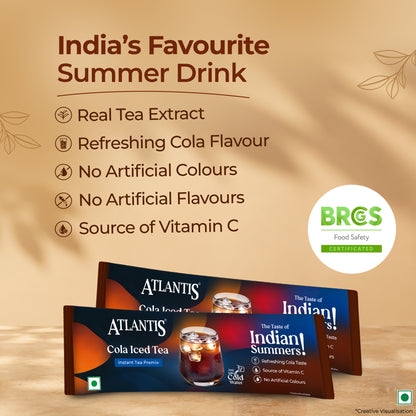 Atlantis Cola Iced Tea Instant Premix | Refreshing Cola Flavour with Real Tea Extract | 15 Sachets | Just Add Cold Water | Source of Vitamin C | No Artificial Colours | Travel Friendly