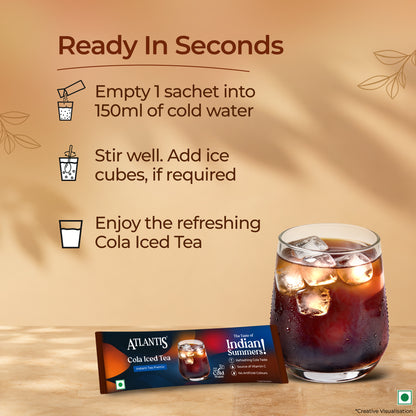 Atlantis Cola Iced Tea Instant Premix | Refreshing Cola Flavour with Real Tea Extract | 15 Sachets | Just Add Cold Water | Source of Vitamin C | No Artificial Colours | Travel Friendly