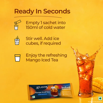 Atlantis Instacup Mango Iced Tea Premix Single Serve Sachets | Just Add Cold Water | Instant Refreshing Taste | Travel-Friendly | Source of Vitamin C | Pack of 15