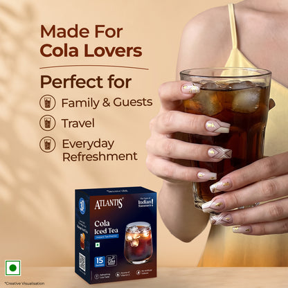 Atlantis Cola Iced Tea Instant Premix | Refreshing Cola Flavour with Real Tea Extract | 15 Sachets | Just Add Cold Water | Source of Vitamin C | No Artificial Colours | Travel Friendly