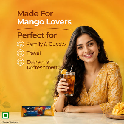 Atlantis Instacup Mango Iced Tea Premix Single Serve Sachets | Just Add Cold Water | Instant Refreshing Taste | Travel-Friendly | Source of Vitamin C | Pack of 15