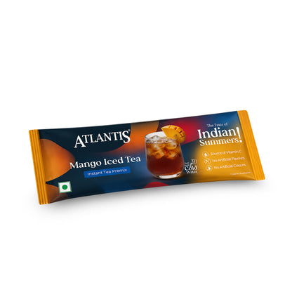 Atlantis Instacup Mango Iced Tea Premix Single Serve Sachets | Just Add Cold Water | Instant Refreshing Taste | Travel-Friendly | Source of Vitamin C | Pack of 15