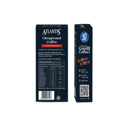 ATLANTIS Ultraground Instant Coffee Premix | Rich Filter Coffee Inspired Taste with Milk & Sugar | Just Add Hot Water | 5 Sachets | Travel Friendly