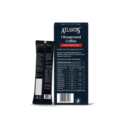 ATLANTIS Ultraground Instant Coffee Premix | Rich Filter Coffee Inspired Taste with Milk & Sugar | Just Add Hot Water | 5 Sachets | Travel Friendly